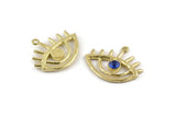 Brass Eye Charm, 2 Raw Brass Eye Charms With 1 Loop - Pad Size 4mm (30x25mm) N1422