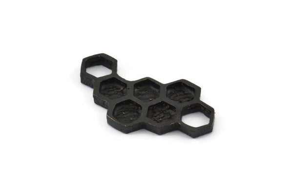 Siyah Petek Charm, 2 Oksitlenmiş Siyah Pirinç Petek Kolye, Charmlar, Bulgular (33x18x2,4 mm) U114