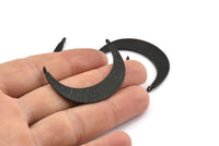 Siyah Ay Tılsımı, 2 Halkalı 2 Çekiçlenmiş Oksitlenmiş Siyah Pirinç Hilal Kolye (41x9x1mm) U074