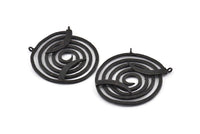 Spiral Japanese Pendant, Oxidized Black Brass Spiral Pendants With 2 Loops (40x1mm) U075
