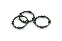 Black Circle Connectors, 4 Textured Oxidized Black Brass Circle Connectors (26x4x2mm) U095