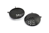 Black Gong Pendant, 2 Textured Oxidized Black Brass Gong Charms With 2 Loops (33x6x1mm) U082