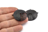 Black Gong Pendant, 2 Textured Oxidized Black Brass Gong Charms With 2 Loops (33x6x1mm) U082