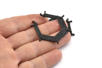 Black Hexagon Pendant, 2 Hammered Oxidized Black Brass Hexagon Pendants With 6 Loops (44x40x7.5x1mm) U071