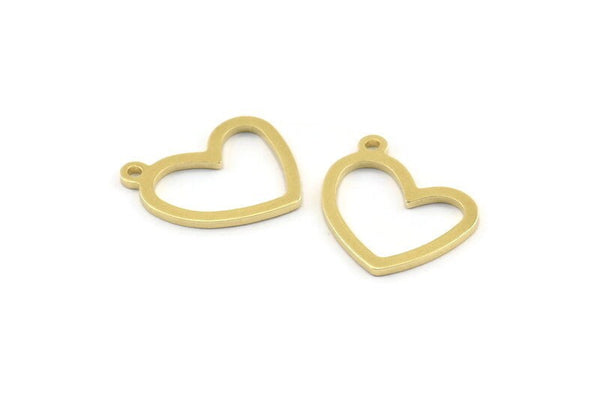 Brass Heart Charm, 12 Raw Brass Heart Charms With 1 Loop (16x14x1mm) M950