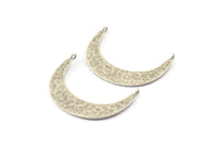 Silver Moon Charm, 2 Hammered Antique Silver Plated Brass Crescent Moon Pendants With 2 Loops (41x9x1mm) U074