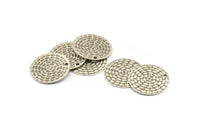 Silver Round Charm, 6 Textured Antique Silver Plated Brass Round Charms With 1 Hole (20mm) F047