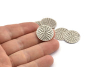 Silver Round Charm, 6 Textured Antique Silver Plated Brass Round Charms With 1 Hole (20mm) F047