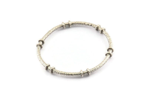 Silver Circle Connector, 2 Textured Antique Silver Plated Brass Circle Connectors (41x4x2mm) U094 Q0476