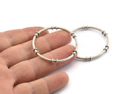 Silver Circle Connector, 2 Textured Antique Silver Plated Brass Circle Connectors (41x4x2mm) U094 Q0476