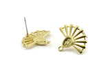 Brass Sun Earring, 4 Raw Brass Drop Stud Earrings With 1 Loop - Pad Size 6x4mm (22x19mm) N1113