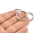 Silver Circle Connectors, 4 Textured Antique Silver Plated Brass Circle Connectors (26x4x2mm) U095