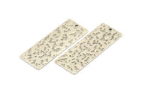 Silver Rectangle Bar, 4 Textured Antique Silver Plated Brass Rectangle Charms With 1 Hole (40x15x0.85mm) U019