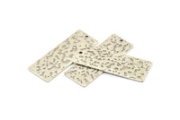 Silver Rectangle Bar, 4 Textured Antique Silver Plated Brass Rectangle Charms With 1 Hole (40x15x0.85mm) U019