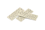 Silver Rectangle Bar, 4 Textured Antique Silver Plated Brass Rectangle Charms With 1 Hole (40x15x0.85mm) U019