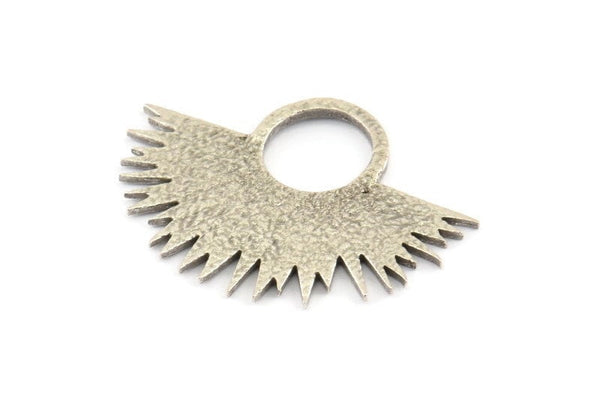Silver Sun Pendant, Textured Antique Silver Plated Brass Sunshine Charms (41x30x1.2mm) U041