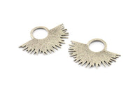 Silver Sun Pendant, Textured Antique Silver Plated Brass Sunshine Charms (41x30x1.2mm) U041