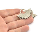 Silver Sun Pendant, Textured Antique Silver Plated Brass Sunshine Charms (41x30x1.2mm) U041
