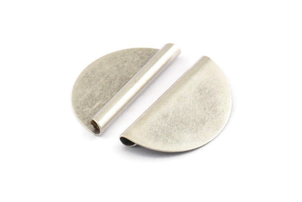Silver Pendant, 6 Antique Silver Plated Brass Semi Circle Blanks (32x17mm) B0293