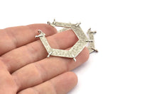 Silver Hexagon Pendant, 2 Hammered Antique Silver Plated Brass Hexagon Pendants With 6 Loops (44x40x7.5x1mm) U071