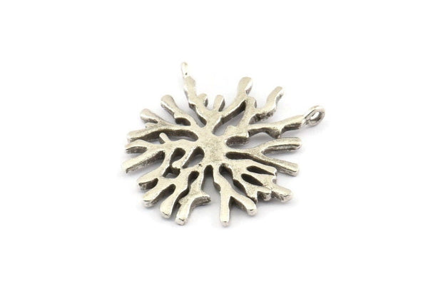 Silver Coral Pendant, 2 Antique Silver Plated Brass Coral Pendants With 2 Loops (28x29x1.5mm) U066