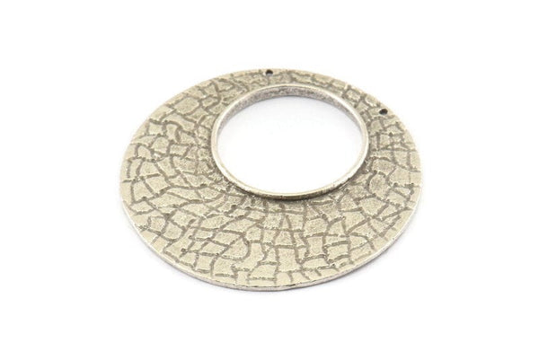 Silver Hoop Pendant, Hammered Antique Silver Plated Brass Hoop Pendant With 2 Holes - Same on Both Sides (42mm) U076