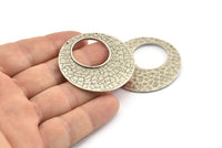 Silver Hoop Pendant, Hammered Antique Silver Plated Brass Hoop Pendant With 2 Holes - Same on Both Sides (42mm) U076