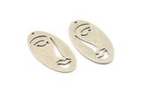 Silver Face Charm, 4 Antique Silve Plated Brass Face Charms With 1 Hole (38x19x0.80mm) D0642