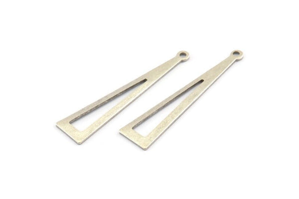 Silver Triangle Charm, 12 Antique Silver Plated Brass Triangle Charms With 1 Hole, Findings (40x9x0.80mm) A1479
