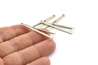Silver Triangle Charm, 12 Antique Silver Plated Brass Triangle Charms With 1 Hole, Findings (40x9x0.80mm) A1479