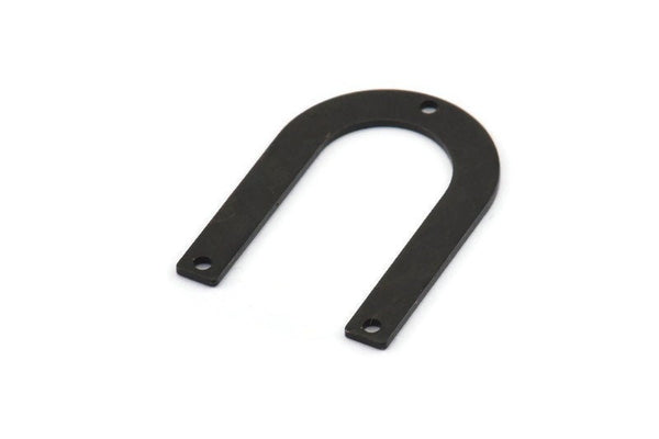 Black Geometric Charm, 6 Oxidized Black Brass U Shaped Pendants With 3 Holes, Charms, Findings (28x20x0.80mm) D0606 H1363