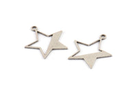 Silver Star Charm, 12 Antique Silver Plated Brass Star Charms With 1 Hole (24x21x0.80mm) D1256