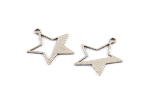 Silver Star Charm, 12 Antique Silver Plated Brass Star Charms With 1 Hole (24x21x0.80mm) D1256