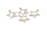 Silver Star Charm, 12 Antique Silver Plated Brass Star Charms With 1 Hole (24x21x0.80mm) D1256