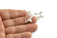 Silver Star Charm, 12 Antique Silver Plated Brass Star Charms With 1 Hole (24x21x0.80mm) D1256