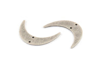 Silver Moon Charm, 6 Textured Antique Silver Plated Brass Crescent Moon Charms With 2 Holes (30x8x1mm) D1391 H1292