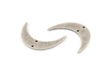 Silver Moon Charm, 6 Textured Antique Silver Plated Brass Crescent Moon Charms With 2 Holes (30x8x1mm) D1391 H1292