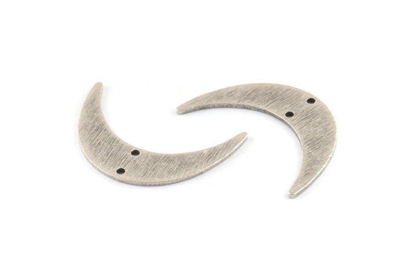 Silver Moon Charm, 6 Textured Antique Silver Plated Brass Crescent Moon Charms With 2 Holes (30x8x1mm) D1391 H1292