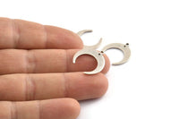 Silver Moon Charm, 12 Antique Silver Plated Brass Crescent Moon Charms With 1 Loop And 1 Hole (19x18x1mm) D0708