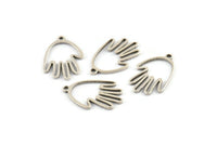 Silver Hand Charm, 12 Antique Silver Plated Brass Hand Charms With 1 Loop (20x13x0.80mm) D1255