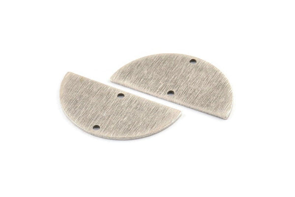 Semi Circle Charm, 4 Textured Antique Silver Plated Brass Half Moon Blanks With 2 Holes (30x15x0.80mm) D1392