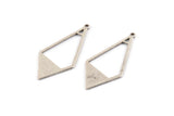 Silver Diamond Charm, 12 Antique Silver Plated Brass Rhombus Charms With 1 Loop (36x16x0.80mm) D0709