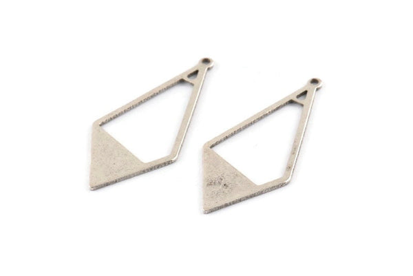 Silver Diamond Charm, 12 Antique Silver Plated Brass Rhombus Charms With 1 Loop (36x16x0.80mm) D0709