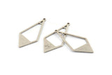 Silver Diamond Charm, 12 Antique Silver Plated Brass Rhombus Charms With 1 Loop (36x16x0.80mm) D0709