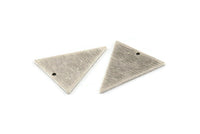 Silver Triangle Charm, 6 Textured Antique Silver Plated Brass Triangle Charms With 1 Hole (28x22x1mm) D1398
