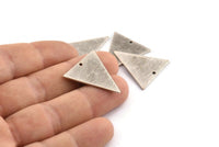 Silver Triangle Charm, 6 Textured Antique Silver Plated Brass Triangle Charms With 1 Hole (28x22x1mm) D1398