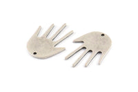 Silver Hand Charm, 6 Antique Silver Plated Brass Hand Charms With 1 Hole (24x17x1mm) D1137
