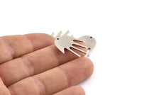 Silver Hand Charm, 6 Antique Silver Plated Brass Hand Charms With 1 Hole (24x17x1mm) D1137