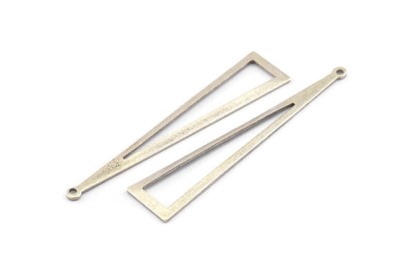 Silver Triangle Charm, 6 Antique Silver Plated Brass Triangle Charms With 1 Hole, Findings (60x13x0.80mm) A1482
