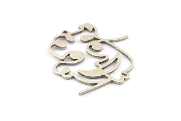 Silver Face Charm, 6 Antique Silver Plated Brass Face Charms With 1 Loop (32x31x1mm) D0833